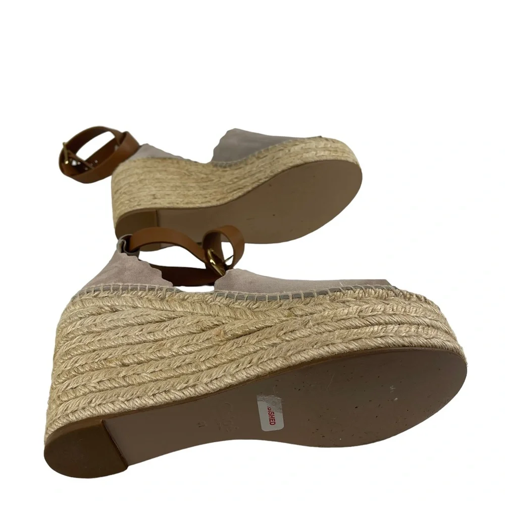 Chloe Lauren Scalloped Suede Platform Wedge Espadrilles Size 41 (US 9.5)